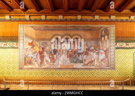 Fresko Der Sängerkrieg von Moritz von Schwind im Sängersaal der Wartburg in Eisenach, Thüringen, Deutschland  |  Sängerkrieg fresco by  Moritz von Sch Stock Photo