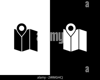 Art illustration design concpet icon black white logo isolated symbol of pin maps Stock Vector