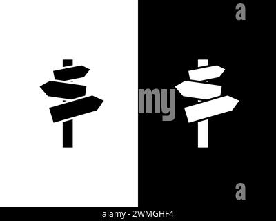 Art illustration design concpet icon black white logo isolated symbol of way street wood Stock Vector