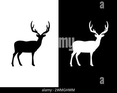 Art illustration design concpet icon black white logo isolated symbol of deer Stock Vector