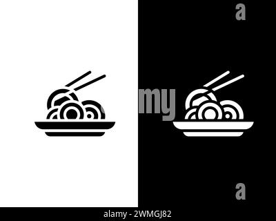 Art illustration design concpet icon black white logo isolated symbol of noodle Stock Vector