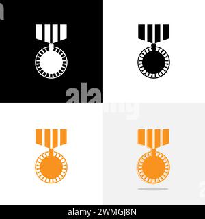 Art illustration design sport logo concept icon with silhouette of medal Stock Vector