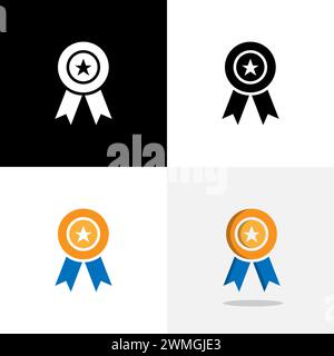 Art illustration design sport logo concept icon with silhouette of medal Stock Vector
