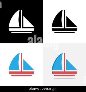 Art illustration design sport logo concept icon with silhouette of boat Stock Vector
