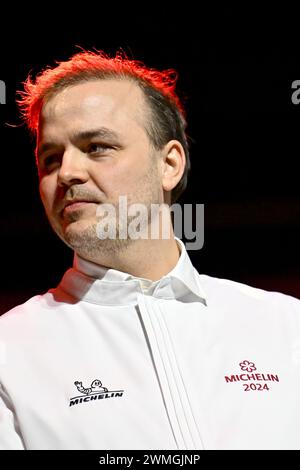 Antwerp, Belgium. 26th Feb, 2024. Davy Devlieghere, Chef of restaurant Julien pictured during the presentation of the new edition of the Michelin 2024 restaurant and hotel guide for Belgium and Luxembourg, in Antwerp, Monday 26 February 2024. BELGA PHOTO DIRK WAEM Credit: Belga News Agency/Alamy Live News Stock Photo