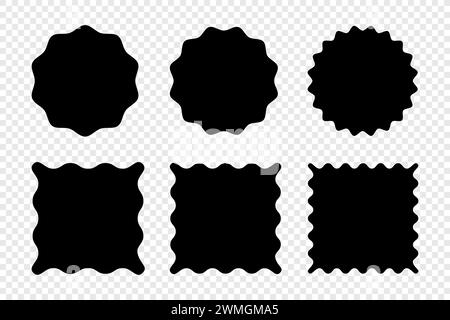 Zig zag edge square and circle shapes collection. Sale sticker vector Stock Vector