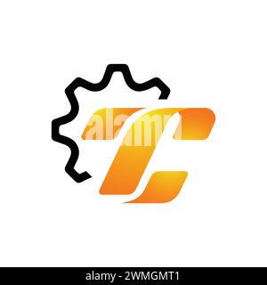 Tech gear logo on letter LT template tech gear on LT letter initial tech gear sign concept Stock Vector