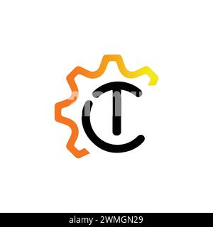 Tech gear logo on letter LT template tech gear on LT letter initial tech gear sign concept Stock Vector