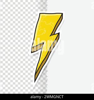 Cartoon hand drawn lightning bolt flash thunder yellow electric icon Stock Vector