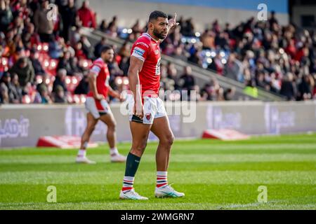 KALLUM WATKINS. Salford Red Devils Vs Castleford Tigers Betfred Super League Round 2, Salford Community Stadium, 25th February 2024. Credit: James Giblin/Alamy Live News. Stock Photo