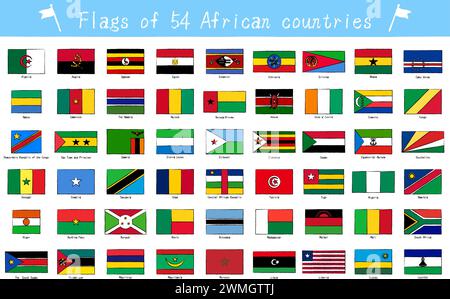 A vector illustration of set of 54 African countries flag icons on ...