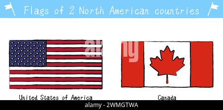 Flags of the world, set of two North American countries, hand-painted style, Vector Illustration Stock Vector