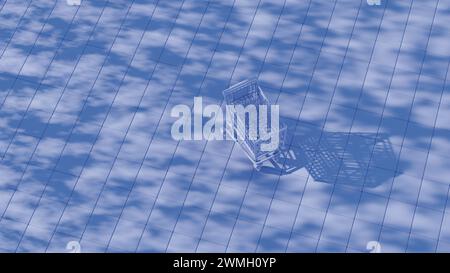 This illustration depicts a shopping cart placed atop a keyboard background, merging the concepts of online shopping and digital technology. Stock Photo