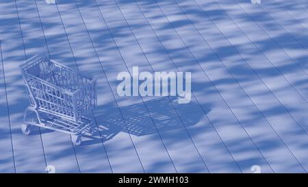 This illustration depicts a shopping cart placed atop a keyboard background, merging the concepts of online shopping and digital technology. Stock Photo