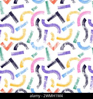 Seamless pattern with Colored chalk stripes. Hand drawn charcoal lines and squiggles, scribbles. Vector crayon dry brush marker drawing. Freehand diff Stock Vector