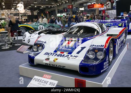 Paris, France - Rétromobile 2023. Focus on a blue with Rothmans livery 1982 Porsche 956. Chassis no. 001. Stock Photo