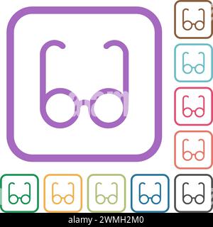 Vintage glasses outline simple icons in color rounded square frames on white background Stock Vector