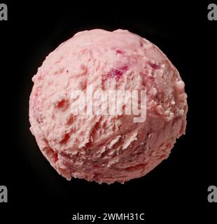 white chocolat and cherry ice cream scoop isolated on black background, top view Stock Photo
