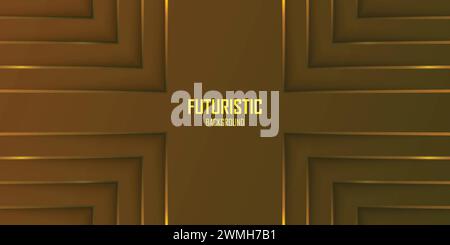 Futuristic dark brown abstract background with gold lines and shadow, geometric shape overlap layers, graphic pattern banner template design Stock Vector