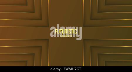 Futuristic dark brown abstract background with gold lines and shadow, geometric shape overlap layers, graphic pattern banner template design Stock Vector