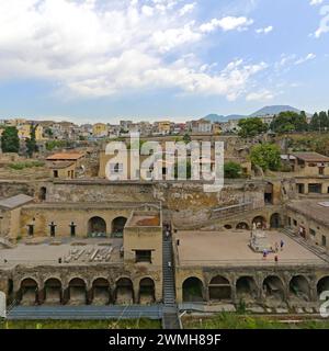 Pompei, Italy - June 25, 2014: Archaeological Park and Museum of Herculaneum Ancient City Destroyed by Vesuvius Ruins of Historic Site. Stock Photo