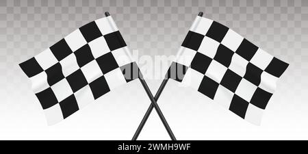 Two checkered flags crossed on a transparent background, symbolizing the start or finish of a motor racing event, vector illustration. Stock Vector