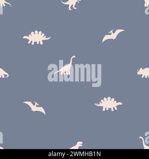 Dinosaurs Seamless Vector Pattern, silhouette Dinosaurs Kids Seamless Repeat Design, textile scrapbook. Vector illustration Stock Vector