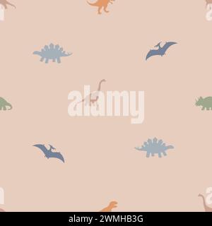 Dinosaurs Seamless Vector Pattern, silhouette Dinosaurs Kids Seamless Repeat Design, textile scrapbook. Vector illustration Stock Vector