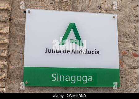 A street wall plate at the entrance to the tiny Cordoba medieval Synagogue is a historic edifice in the old Jewish Quarter of Cordoba in Spain in Anda Stock Photo