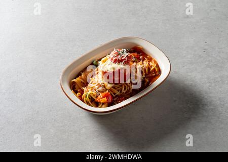 Spicy cream shrimp fondue Korean food dish Brick Pasta Rosé Cream Shrimp Tteokbokki Mac and Cheese Potatoes Tomato Meatlover Pasta Stock Photo