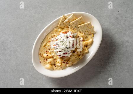 Spicy cream shrimp fondue Korean food dish Brick Pasta Rosé Cream Shrimp Tteokbokki Mac and Cheese Potatoes Tomato Meatlover Pasta Stock Photo