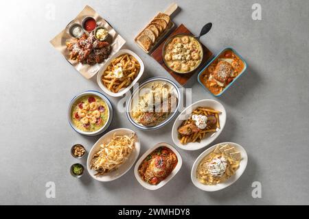Spicy cream shrimp fondue Korean food dish meal Brick Pasta Rosé Cream Shrimp Tteokbokki Mac and Cheese Potatoes Tomato Meatlover Pasta Stock Photo