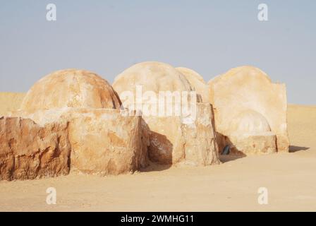 The remains of the Mos Espa Star Wars film set in the Sahara Desert near Tamerza or Tamaghza, Chebika, Tozeur Governorate, Tunisia Stock Photo