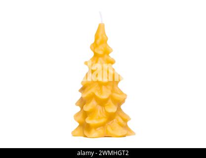 Pine tree bees wax candle on white background Stock Photo