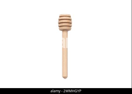 Small wood honey dipper on white background Stock Photo