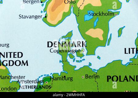 world map of europe denmark country in close up Stock Photo
