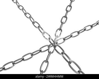 Strained chains from silver metal. Security and power concepts. Isolated on white Stock Photo