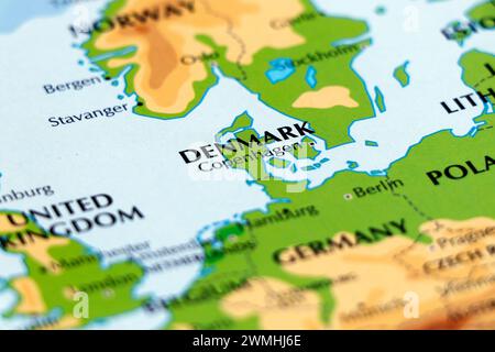 world map of europe denmark country in close up Stock Photo