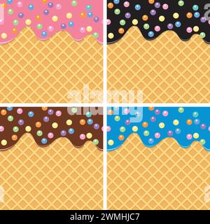 vector seamless background of wafer and cream with sprinkles Stock Vector