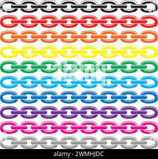 vector set of colorful metal chains Stock Vector