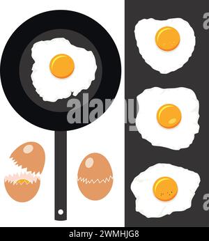 vector collection of cracked eggs, fried eggs and frying pan Stock Vector