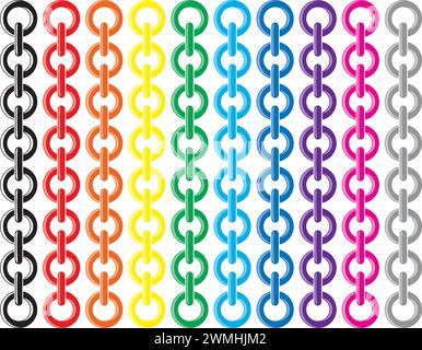 vector set of colorful metal chains Stock Vector