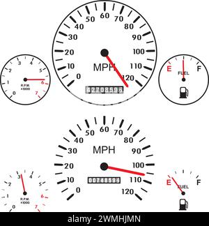 vector car dashboards with tachometer, speedometer and gasoline gauges Stock Vector