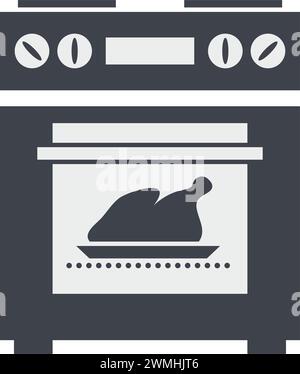 vector icon of kitchen electric oven with grilled chicken or turkey inside Stock Vector
