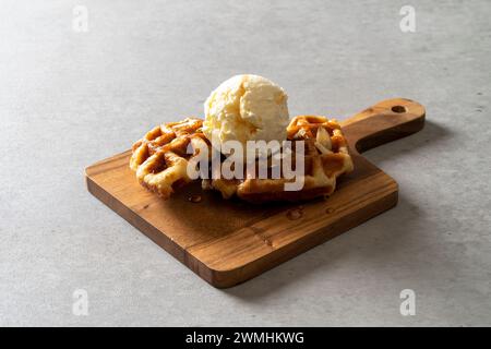 Ice cream, crople, croissant, waffle, apple, cinnamon, nutella, crunch, lotus Korean food dish Stock Photo