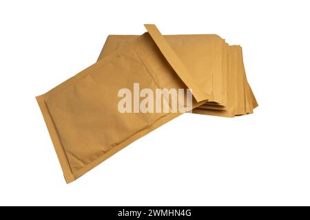 brown paper padded postal envelopes isolated on a white background Stock Photo