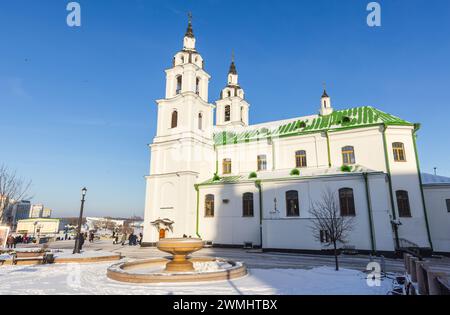 Minsk, Belarus - January 7, 2024: Minsk Cathedral of the Holy Spirit on a sunny winter day. Russian Orthodox church Stock Photo