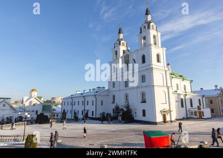 Minsk, Belarus - January 7, 2024: People are in front of the Minsk Cathedral of the Holy Spirit Stock Photo