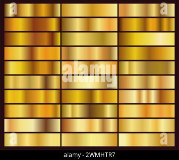 vector set of 30 unique gold gradient backgrounds. rectangular golden gradient stripe for backdrop decor design Stock Vector