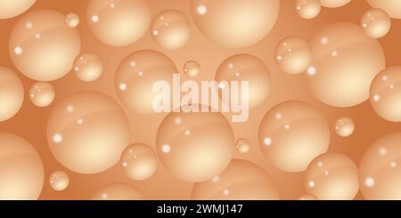 A cocoa cream or coffee with milk background with many bubbles. Abstract bubble background. 3d texture of liquid with blobs. Seamless pattern. Vector Stock Vector